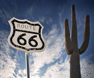 Route 66 sign &amp; a giant cactus